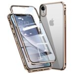 Magnetic Installation Metal Frame + Tempered Glass Full Covering Phone Cover for iPhone XR 6.1 inch – Gold
