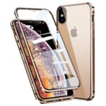 Magnetic Installation Metal Frame + Tempered Glass Full Covering Shell for iPhone XS Max 6.5 inch – Gold