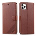 AZNS Wallet Stand Leather Protective Cover for iPhone 12 5.4 inch – Brown
