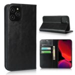 Crazy Horse Genuine Leather Wallet Phone Case for iPhone 12 Pro Max 6.7 inch – Black