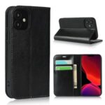 Crazy Horse Genuine Leather Wallet Case Shell for iPhone 12 5.4 inch – Black