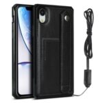Hand Strap Kickstand Genuine Leather Coated TPU Cover with Card Slot for iPhone XR 6.1 inch – Black