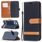 Color Splicing Jeans Cloth Texture Leather Shell for iPhone 12 Max/12 Pro 6.1 inch – Black
