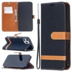 Solid Color Jeans Cloth Texture Leather with Wallet Case for iPhone 12 Pro Max 6.7 inch – Black