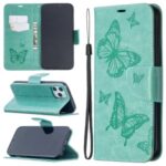 Imprint Butterfly Shell Wallet Leather Stand Case for iPhone 12 Pro Max 6.7 inch – Green