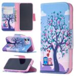 Pattern Printing Case Wallet Stand Leather Shell Protector for iPhone 12 5.4 inch – Owl and Tree