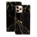 Marble Pattern Printing Leather Protector Wallet Case for iPhone 12 5.4 inch – Black Marble