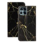 Marble Pattern Printing Leather Protector Wallet Stand Case for iPhone 12 Pro Max 6.7 inch – Black Marble