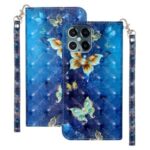 Light Spot Decor Pattern Printing Wallet Stand Leather Case with Strap for iPhone 12 Pro/12 Max 6.1 inch – Metal Butterflies