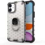 Finger Ring Kickstand Honeycomb Pattern TPU + PC Combo Case for iPhone 12 5.4 inch – White