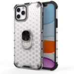 Finger Ring Kickstand Honeycomb Pattern TPU + PC Hybrid Shell for iPhone 12 Max / 12 Pro 6.1 inch – White