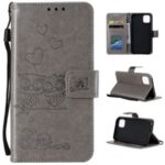 Flip Leather Cover Imprint Owls Pattern Wallet Stand Case for iPhone 12 5.4 inch – Grey