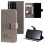 Flip Leather Cover Imprint Owls Pattern Wallet Stand Protective Case for iPhone 12 Pro Max 6.7 inch – Grey