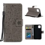 Imprint Sakura Cat Leather with Wallet Stylish Case for iPhone 12 Max/12 Pro 6.1 inch – Grey