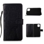 Imprint Flower Dream Catcher Leather Mobile Phone Case for iPhone 12 Pro Max 6.7 inch – Black