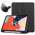 Litch Skin PU Leather Tri-fold Stand Tablet Cover with Pen Slot for Apple iPad 10.8 (2020) – Black
