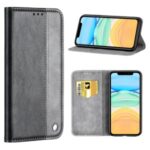 Bussiness Style Splicing PU Leather Card Slots Stand Phone Case for iPhone 12 Pro/12 Max 6.1 inch – Grey