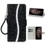 Glittery Powder Splicing Wallet Stand Leather Phone Cover for iPhone 12 Pro Max 6.7 inch – Black