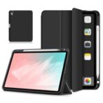 Litch Skin PU Leather Tri-fold Stand Tablet Case with Pen Slot for iPad Air 4 10.8 inch – Black