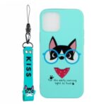 Pattern Printing TPU Gel Protective Case with Silicone Strap for iPhone 12 5.4-inch – Blue
