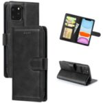 Double Line Leather Wallet Stand Phone Case for iPhone 12 Pro/12 Max 6.1 inch – Black