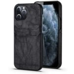 PU Leather Coated PC Shell with Card Holder Cover for iPhone 12 Pro Max 6.7 inch – Black