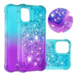 Shockproof Gradient Glitter Powder Quicksand TPU Case for iPhone 12 5.4 inch – Cyan / Purple