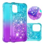 Shockproof Gradient Glitter Powder Quicksand TPU Back Case for iPhone 12 Pro/12 Max 6.1 inch – Cyan / Purple