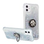 Glitter Powder Quicksand Rhinestone Decor Kickstand TPU Shell for iPhone 12 Max / iPhone 12 Pro 6.1-inch – Silver
