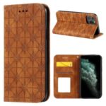 Imprint Flower Pattern Auto-absorbed Stand Phone Cover Case with Card Slots for iPhone 11 Pro 5.8-inch – Brown