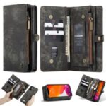 CASEME Multi-function 2-in-1 Wallet TPU+Split Leather Phone Case for iPhone 12 5.4 inch – Black
