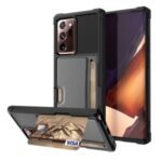 Leather Coated PC TPU Card Holder Hybrid Case (Built-in Magnetic Holder Metal Sheet) for Samsung Galaxy Note20 Ultra/Note20 Ultra 5G – Black