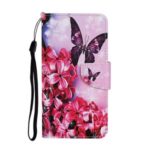 Leather Stand Phone Cover Wallet Pattern Printing Case for Samsung Galaxy S20 Plus – Red Flower and Butterfly