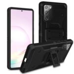 For Samsung Galaxy Note 20 5G/Note 20 Kickstand PC+TPU Combo Case Carbon Fiber Texture Belt Clip Holster Cover