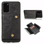 Kickstand Card Holder PU Leather Coated TPU Case [Built-in Vehicle Magnetic Sheet] for Samsung Galaxy Note 20/Note 20 5G – Black