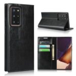 Crazy Horse Genuine Leather Wallet Cover Case for Samsung Galaxy Note20 Ultra/Note20 Ultra 5G – Black