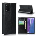 Crazy Horse Genuine Leather Wallet Case Cover for Samsung Galaxy Note 20/Note 20 5G – Black