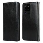 Crazy Horse Genuine Leather Wallet Case for Samsung Galaxy S20 Ultra – Black