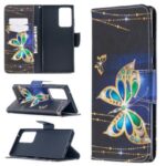 Pattern Printing Wallet Leather Protective Case for Samsung Galaxy Note20 Ultra 5G / Galaxy Note20 Ultra – Gold and Green Butterfly