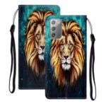 Embossed Patterned Wallet Stand Leather Phone Shell with Strap for Samsung Galaxy Note 20/Note 20 5G – Lion