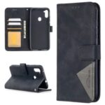 BF05 Geometric Texture Leather Wallet Stand Case Protector for Samsung Galaxy A11/M11 – Black