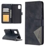 BF05 Geometric Texture Leather Wallet Stand Case Protector for Samsung Galaxy A31 – Black