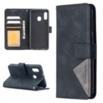 BF05 Geometric Texture Leather Wallet Stand Cover Case for Samsung Galaxy A20e / A10e – Black