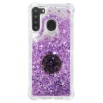 Glitter Powder Quicksand Rhinestone Decor Kickstand TPU Phone Casing for Samsung Galaxy A21 EU Version – Purple