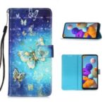 Pattern Printing Light Spot Decor Wallet Flip Leather Case with Lanyard for Samsung Galaxy A21s – Gold Butterfly