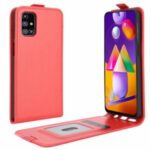 Crazy Horse Vertical Flip Leather Phone Shell for Samsung Galaxy M31s – Red