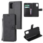 Imprint Butterfly Flower Wallet Leather Cover Case for Samsung Galaxy M51 – Black