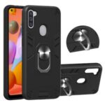 2 in 1 Armor Case PC+TPU Hybrid Shell with Ring Kickstand for Samsung Galaxy M11/A11 – Black