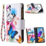 BF03 Pattern Printing Zipper Wallet Leather Phone Cover for Samsung Galaxy A21s – Blue and White Butterfly
