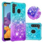 Shockproof Gradient Quicksand TPU Protector Cover for Samsung Galaxy A21 (US Version) – Cyan / Purple